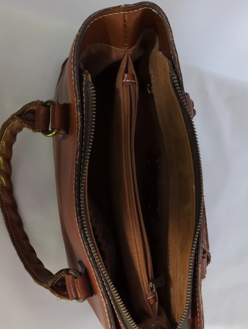 Patricia Nash Cognac Brown Leather Top Handle Satchel Bag
